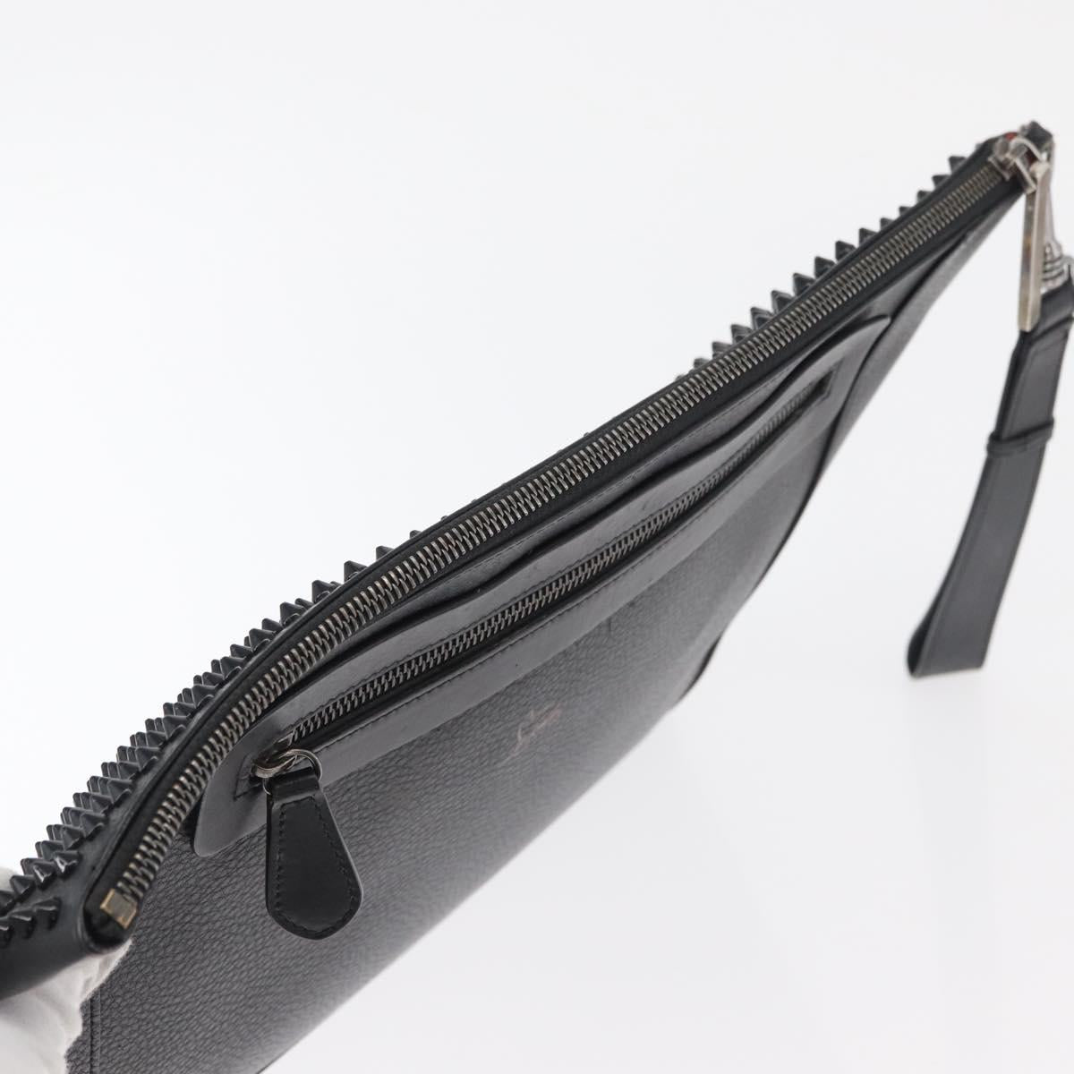 Christian Louboutin Studs Clutch Bag Leather Black Silver Auth bs35067