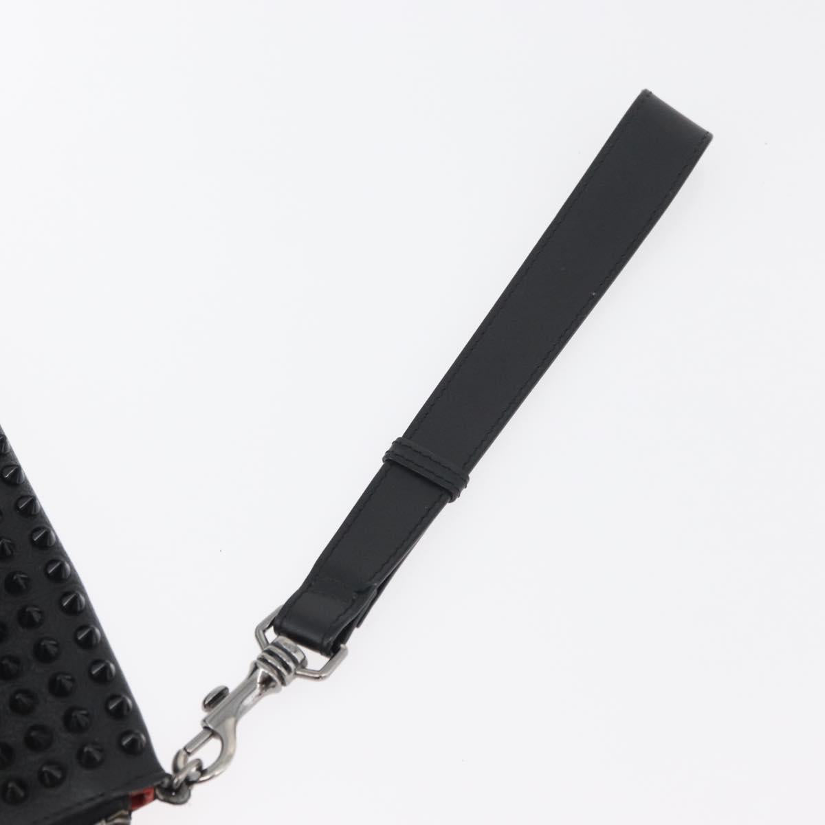 Christian Louboutin Studs Clutch Bag Leather Black Silver Auth bs35067