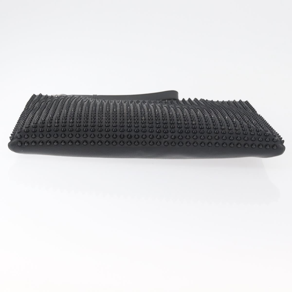 Christian Louboutin Studs Clutch Bag Leather Black Silver Auth bs35067
