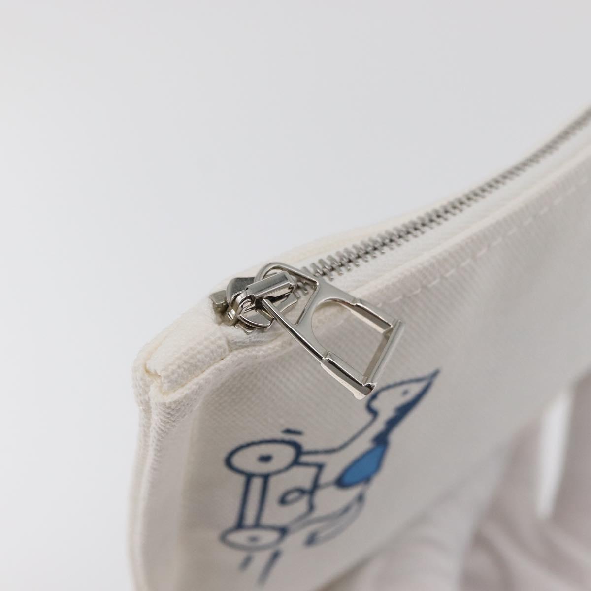 HERMES Trousse Flats Adada Pouch Cotton White Silver Auth bs35071V