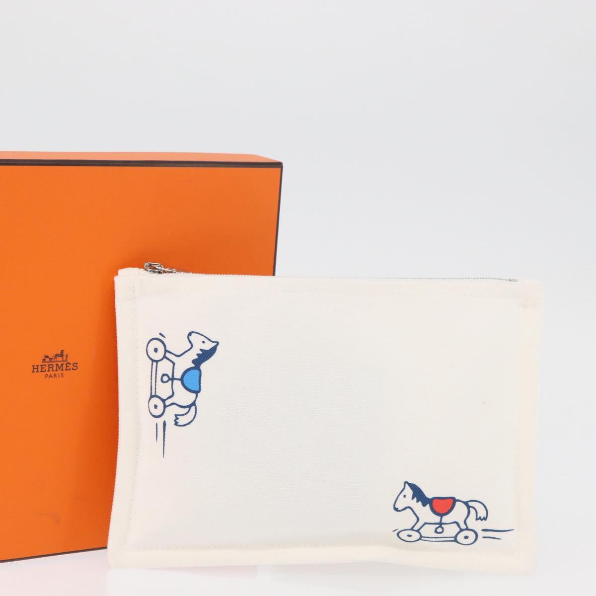 HERMES Trousse Flats Adada Pouch Cotton White Silver Auth bs35071V