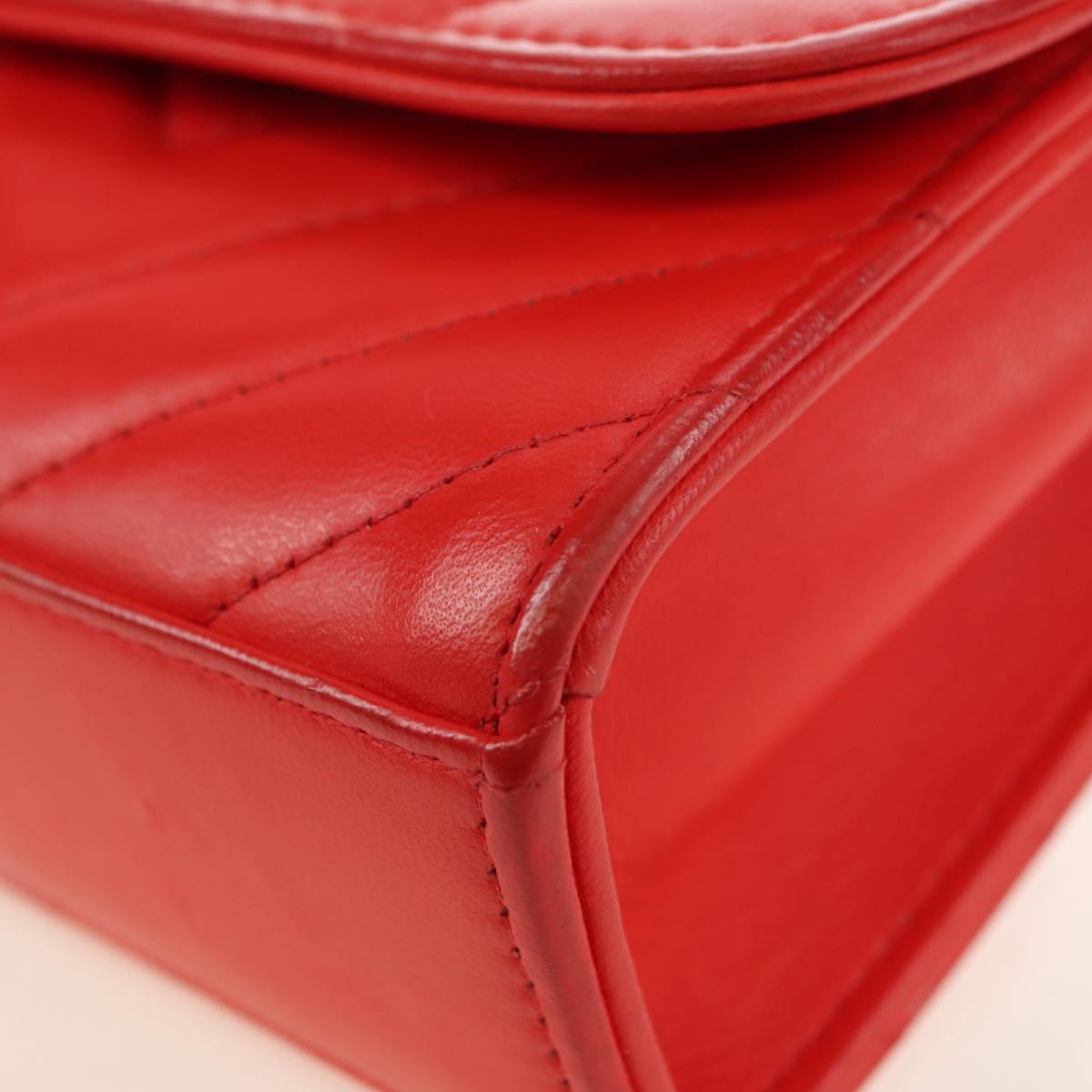 CHANEL V Stitch Shoulder Bag Lamb Skin Gold Red CC Auth bs35072M