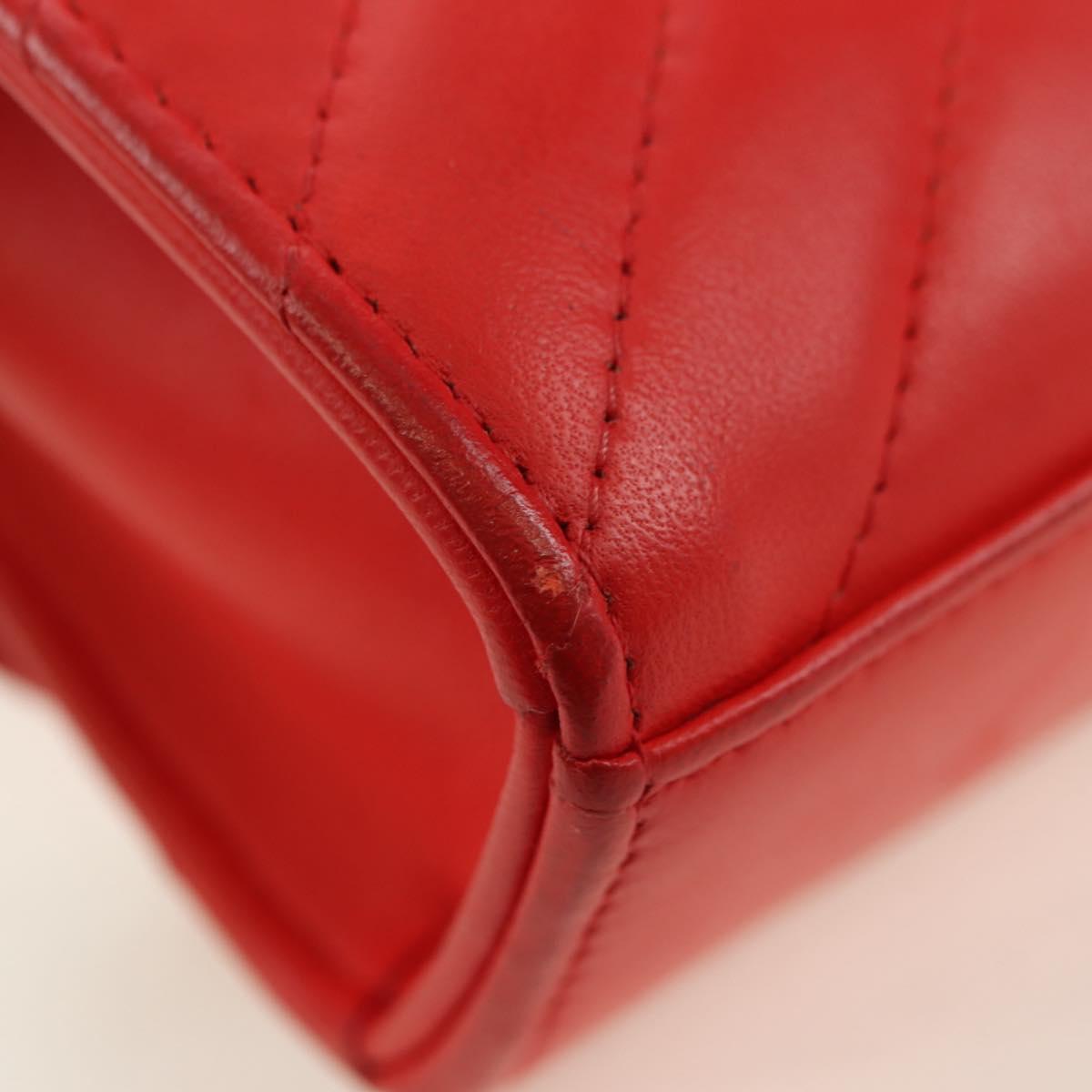 CHANEL V Stitch Shoulder Bag Lamb Skin Gold Red CC Auth bs35072M