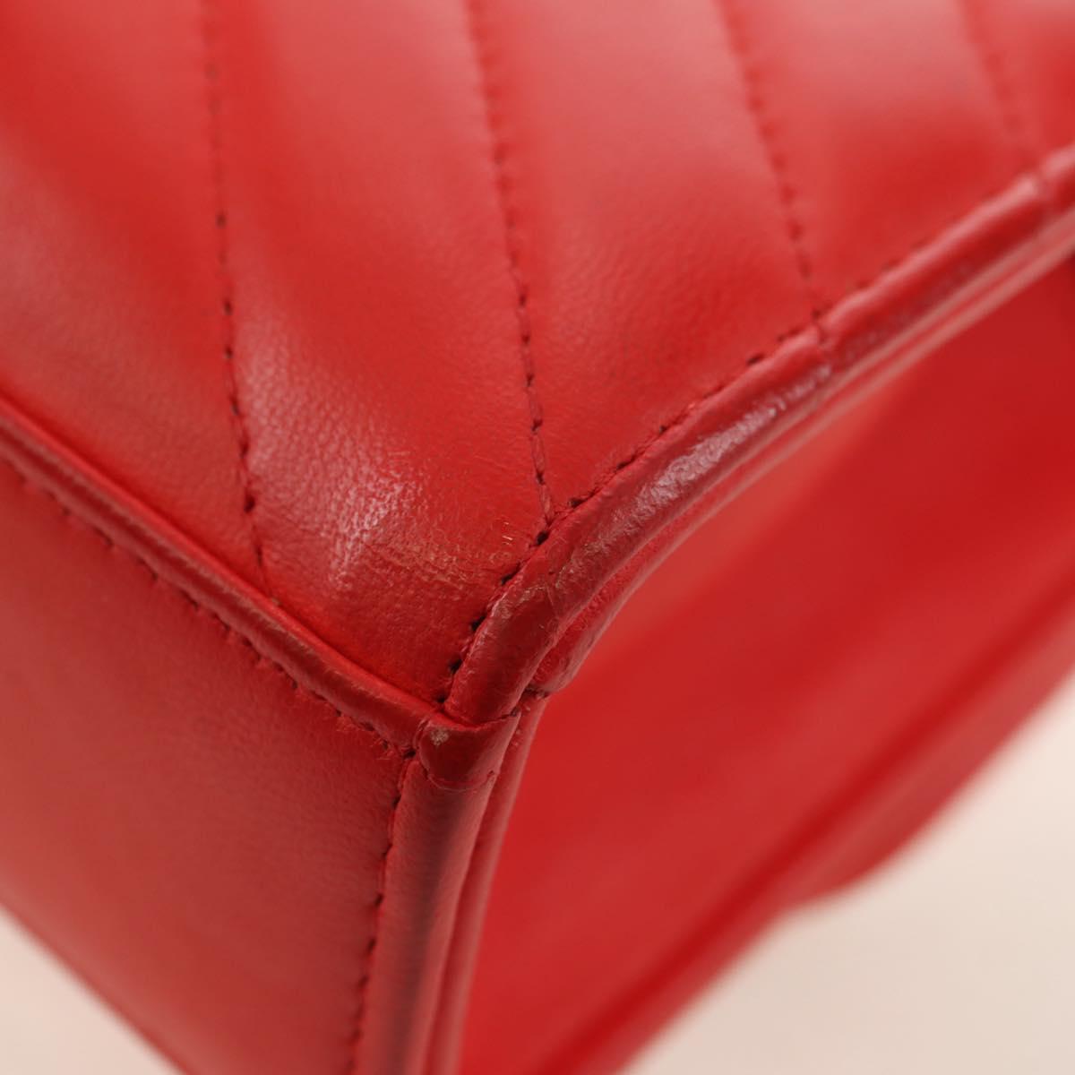 CHANEL V Stitch Shoulder Bag Lamb Skin Gold Red CC Auth bs35072M