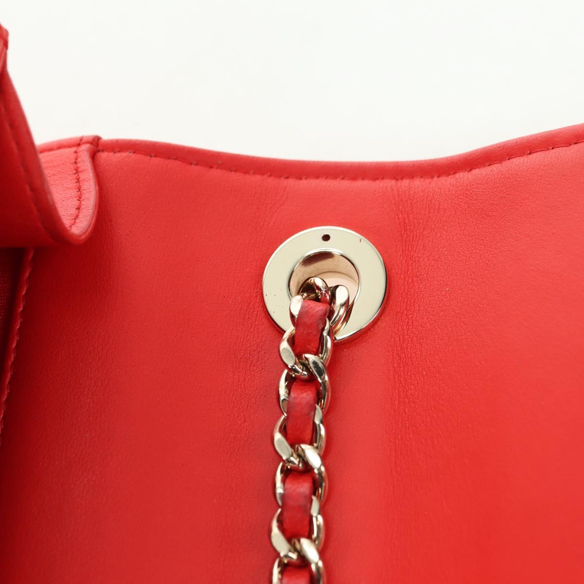 CHANEL V Stitch Shoulder Bag Lamb Skin Gold Red CC Auth bs35072M
