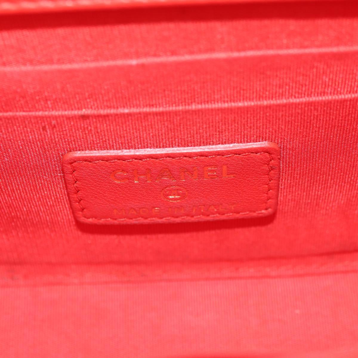 CHANEL V Stitch Shoulder Bag Lamb Skin Gold Red CC Auth bs35072M