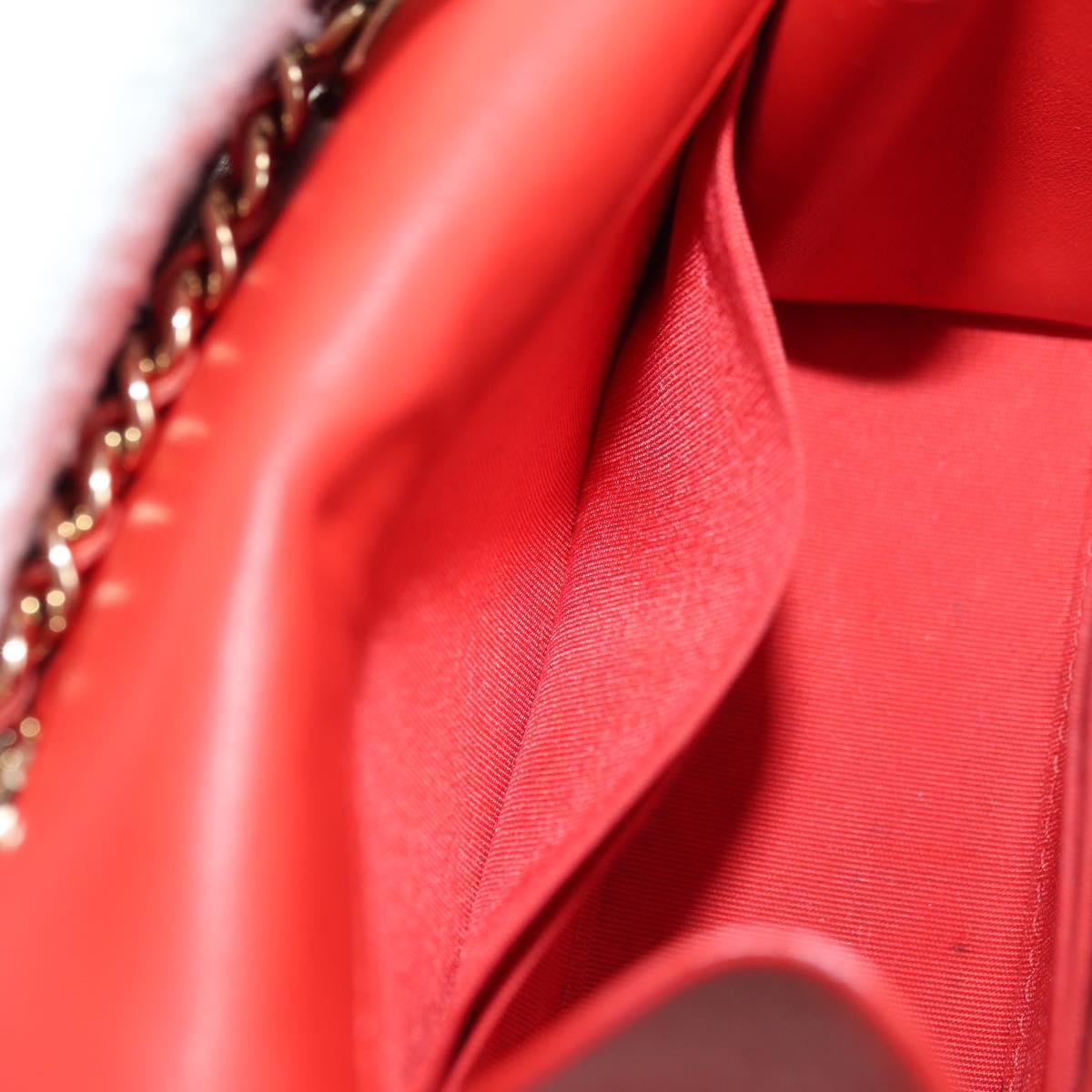 CHANEL V Stitch Shoulder Bag Lamb Skin Gold Red CC Auth bs35072M