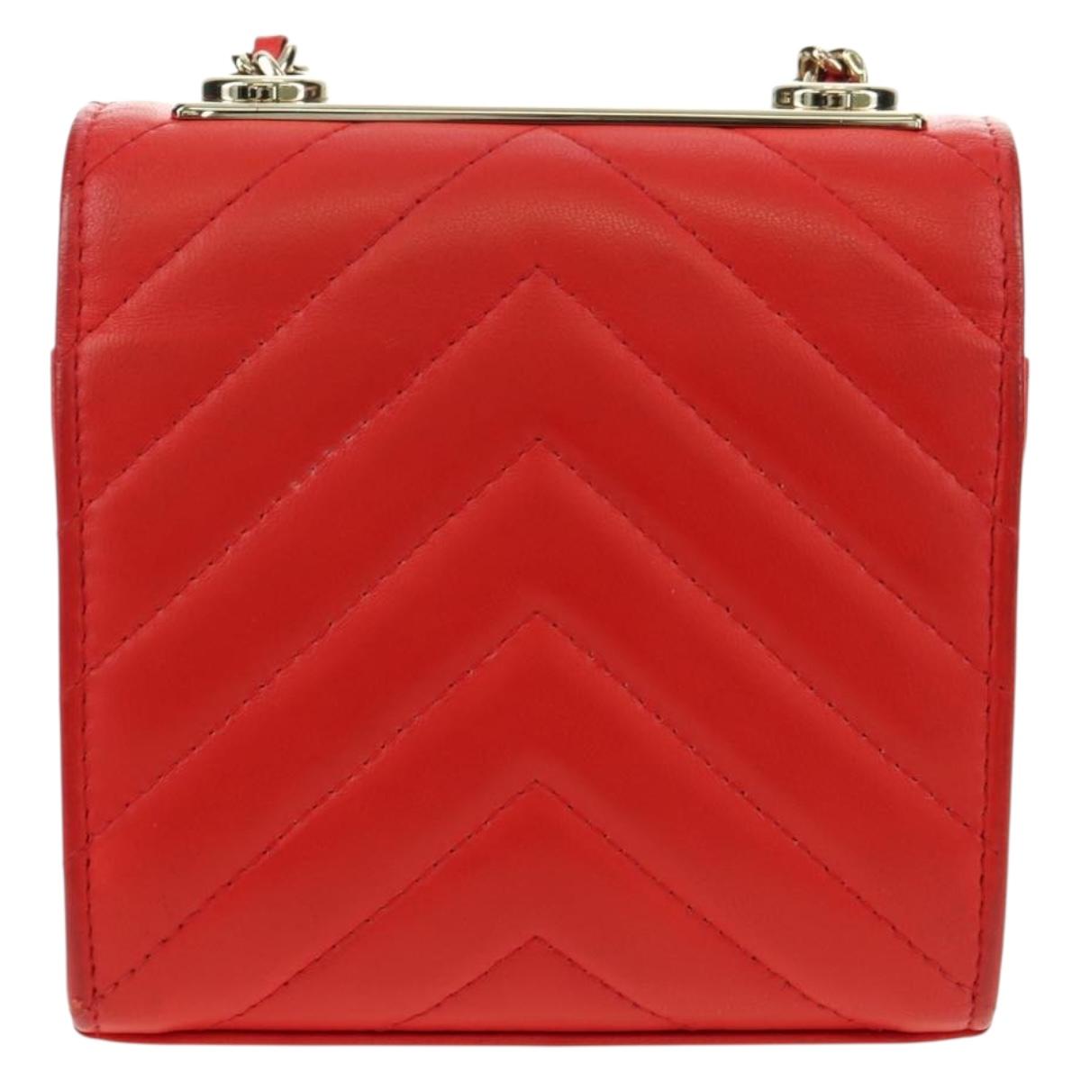CHANEL V Stitch Shoulder Bag Lamb Skin Gold Red CC Auth bs35072M