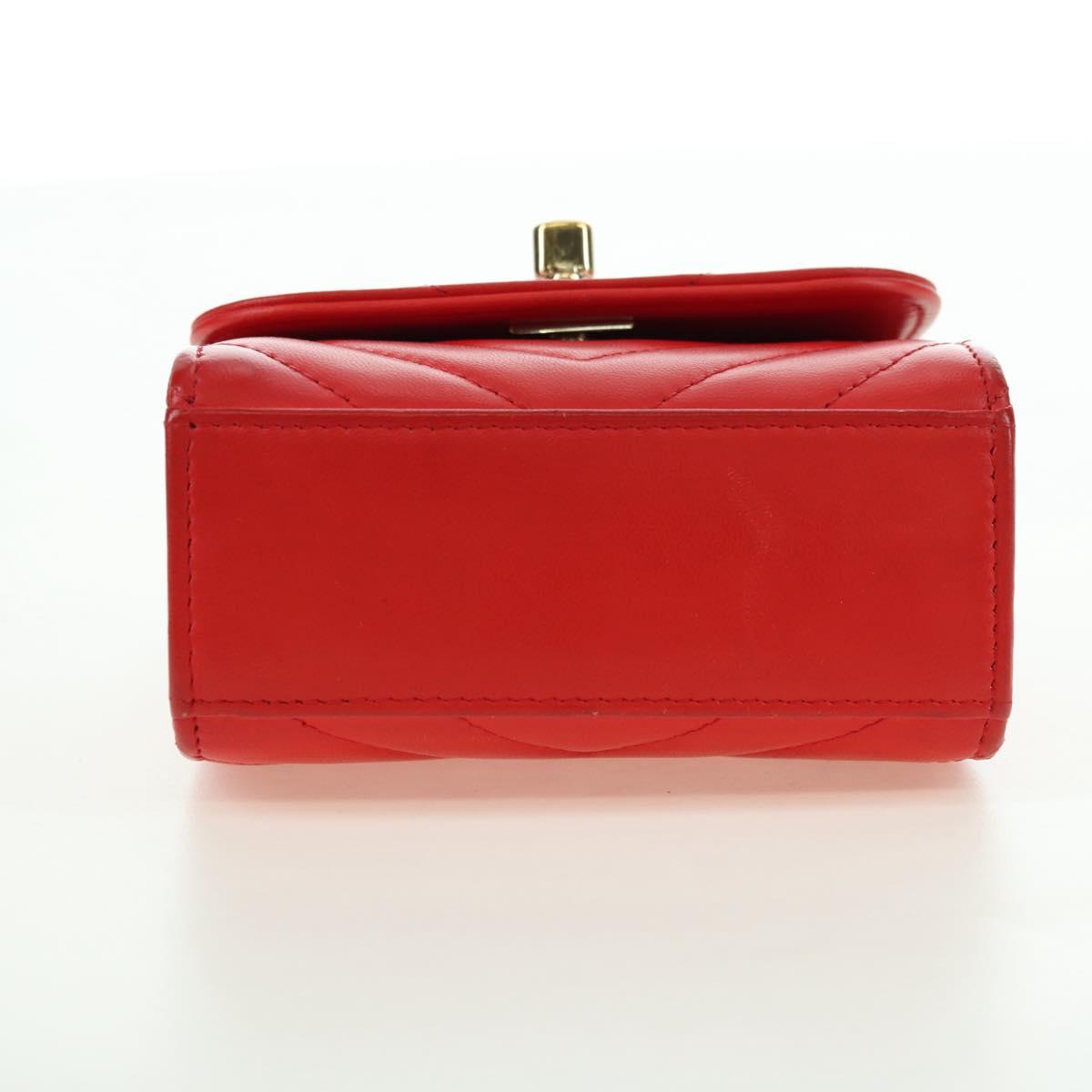 CHANEL V Stitch Shoulder Bag Lamb Skin Gold Red CC Auth bs35072M