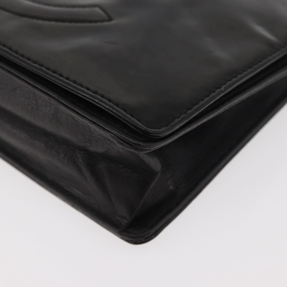 CHANEL Chain Wallet Patent leather Black Silver CC Auth bs35074