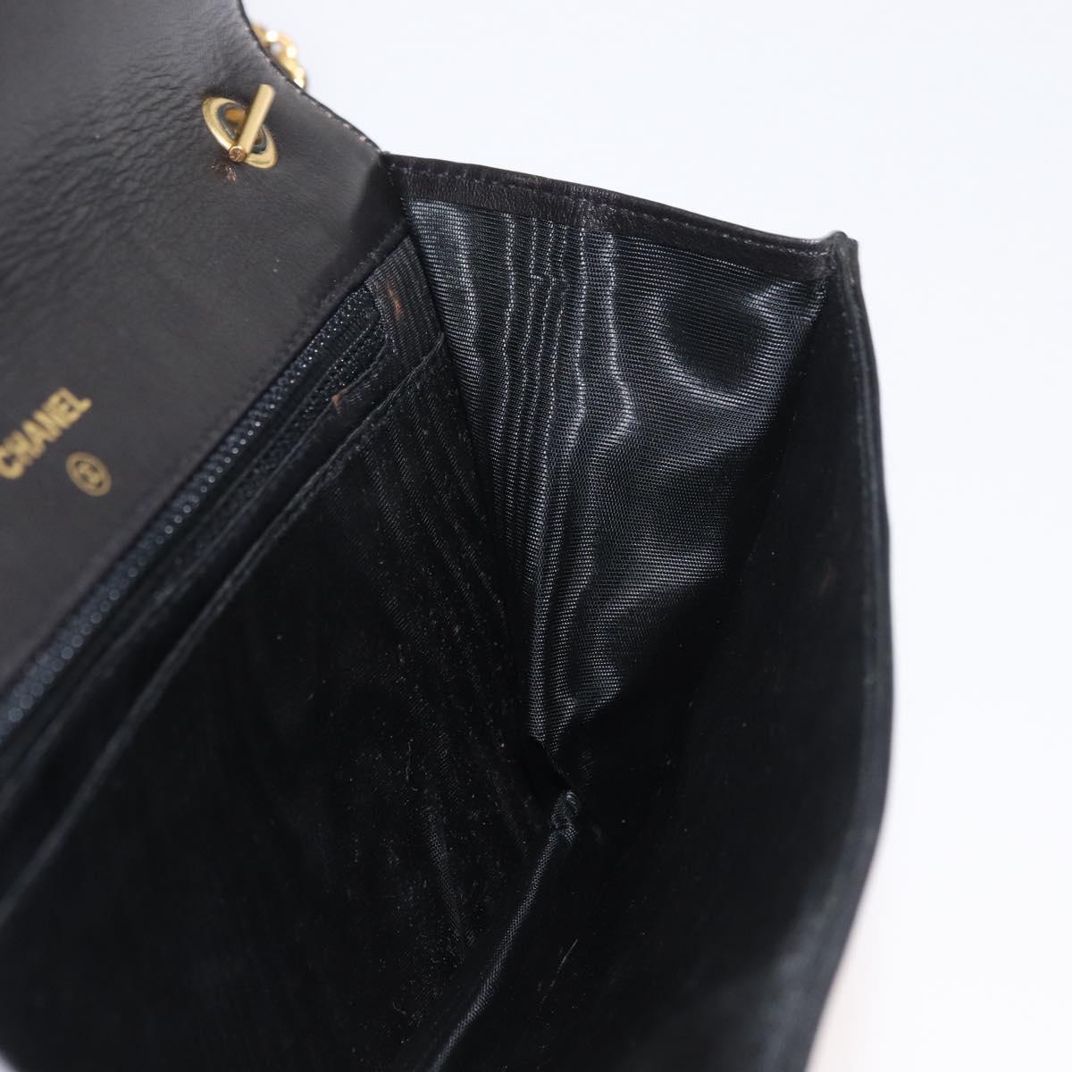 CHANEL Chain Wallet Patent leather Black Silver CC Auth bs35074