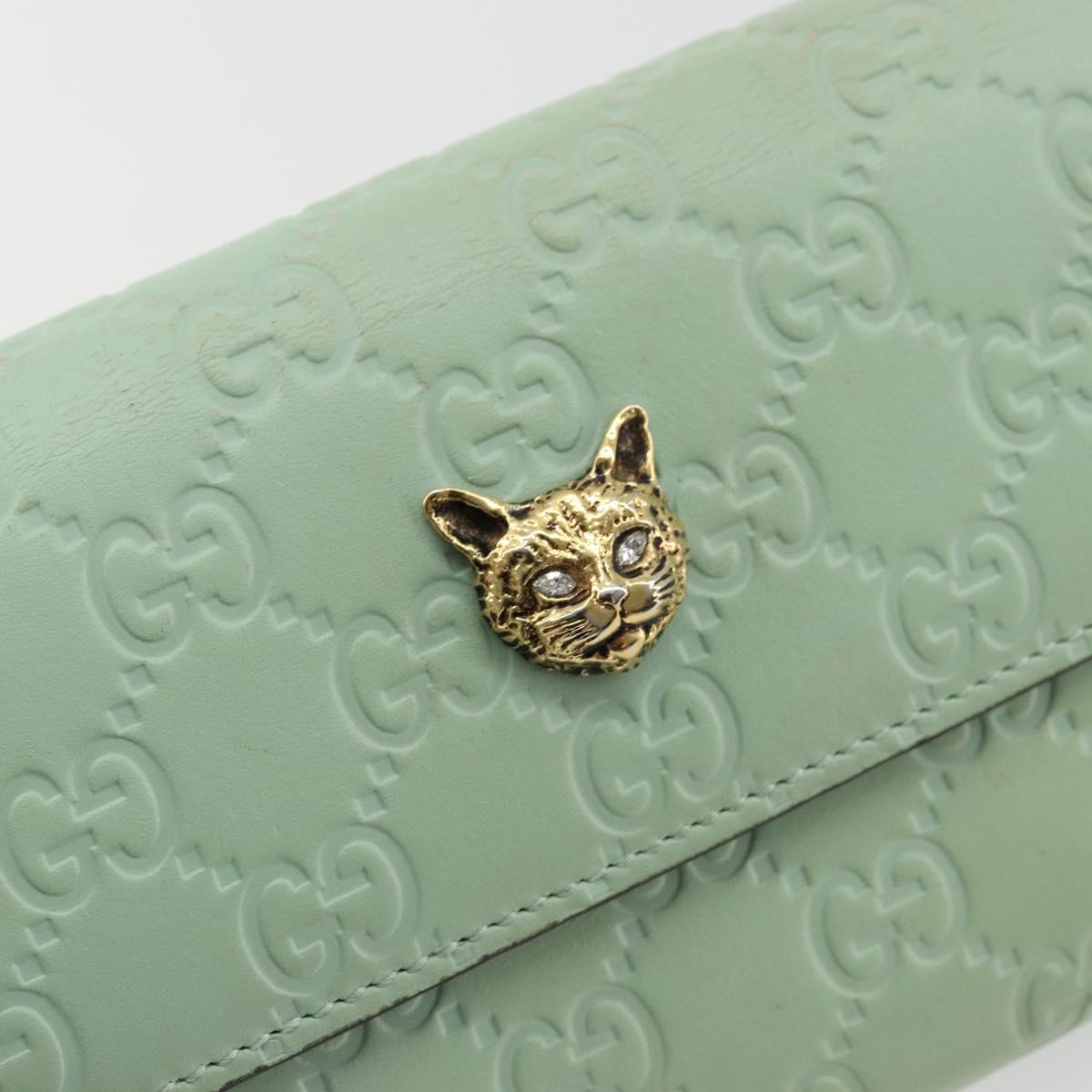GUCCI GG Canvas Guccissima Long Wallet Leather Green Gold 548055 Auth bs35079A