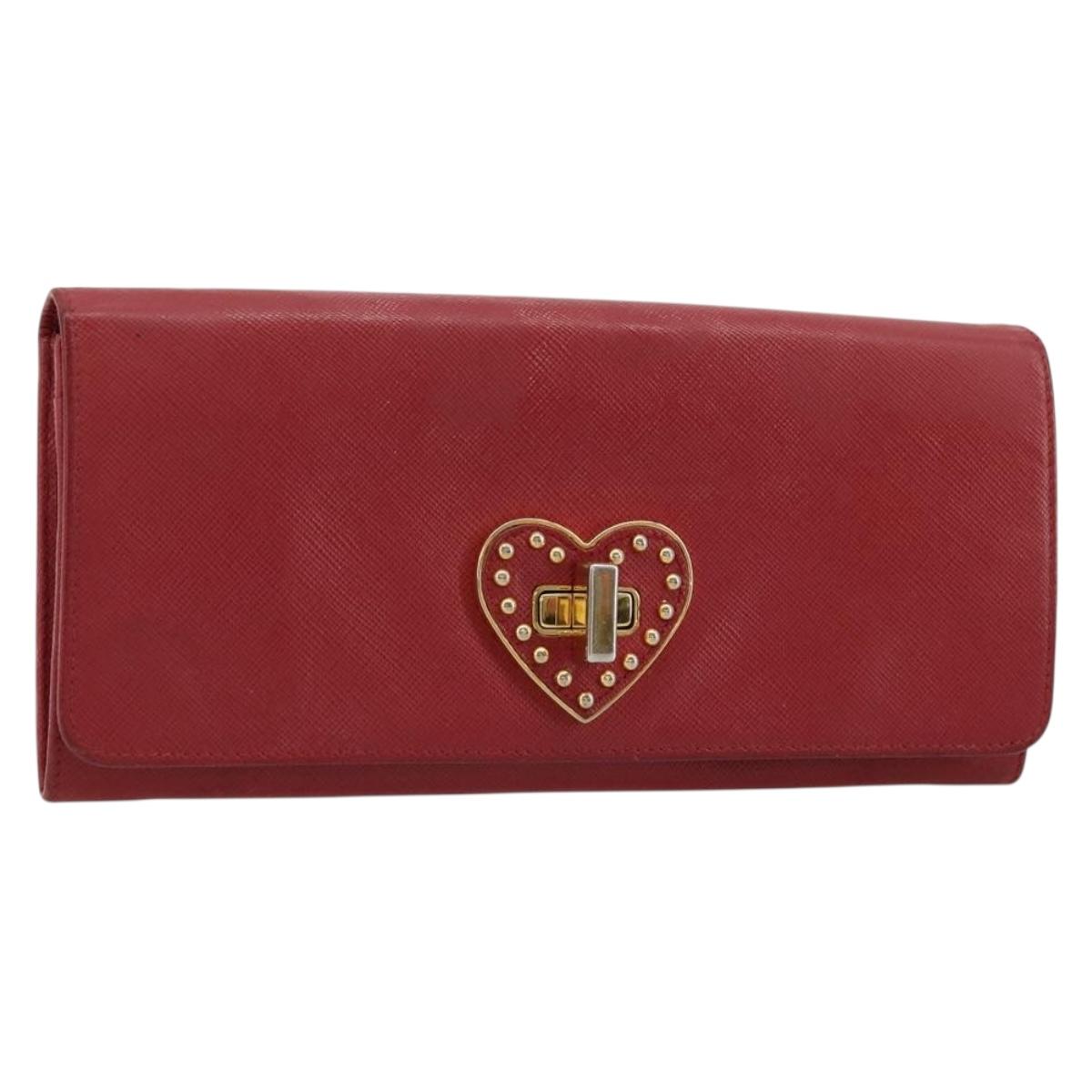 PRADA Long Wallet Safiano leather Red Gold Auth bs35080