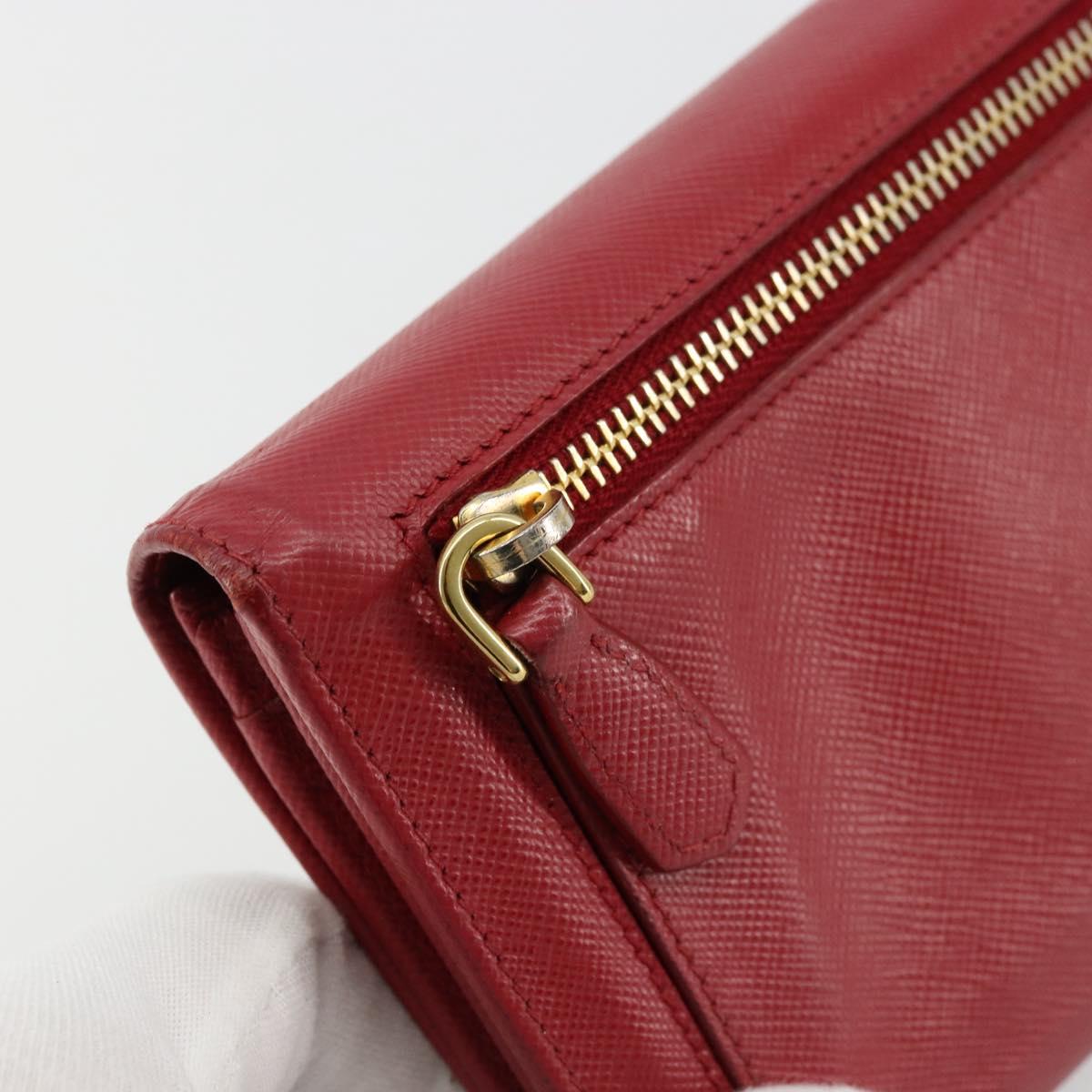 PRADA Long Wallet Safiano leather Red Gold Auth bs35080