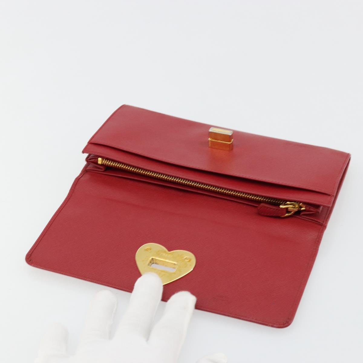 PRADA Long Wallet Safiano leather Red Gold Auth bs35080