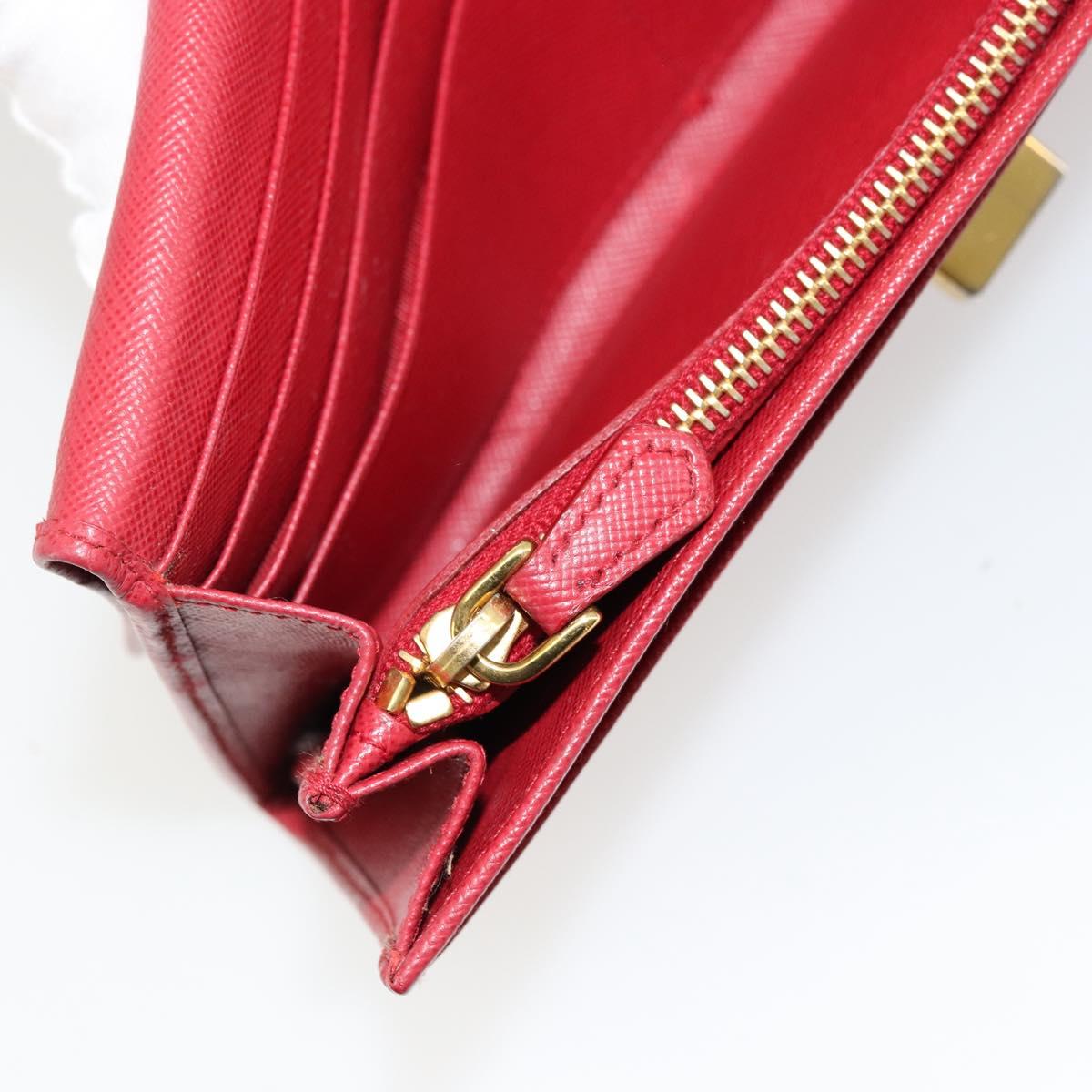 PRADA Long Wallet Safiano leather Red Gold Auth bs35080