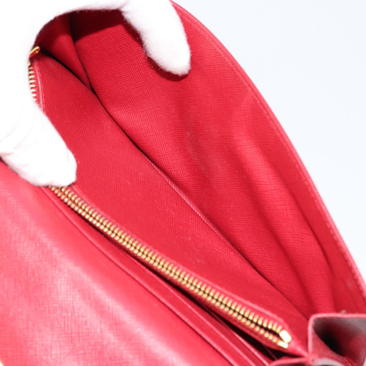 PRADA Long Wallet Safiano leather Red Gold Auth bs35080