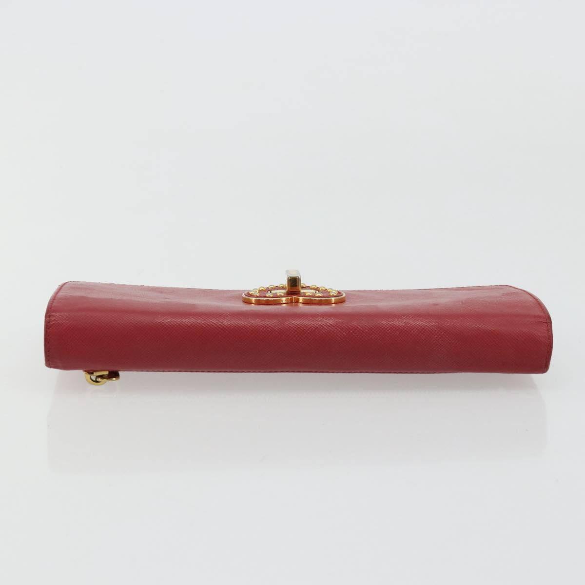 PRADA Long Wallet Safiano leather Red Gold Auth bs35080