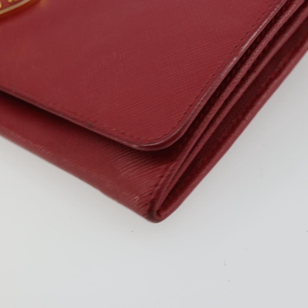 PRADA Long Wallet Safiano leather Red Gold Auth bs35080