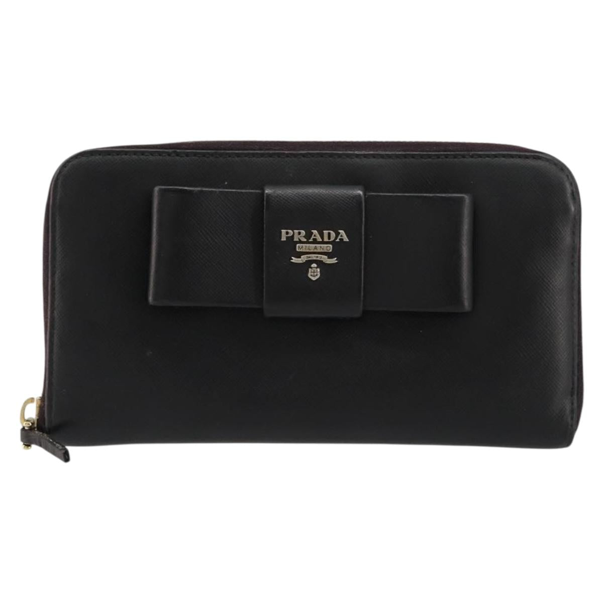 PRADA Long Wallet Safiano leather Black Gold Auth bs35081