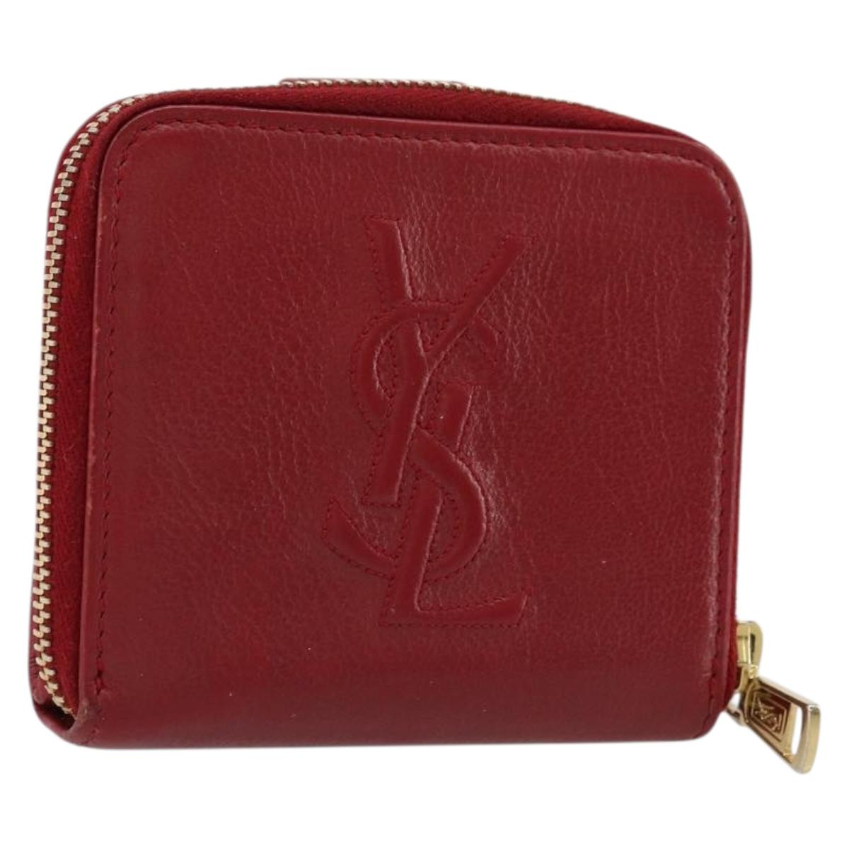SAINT LAURENT Bifold Wallet Leather Red Gold Auth bs35087