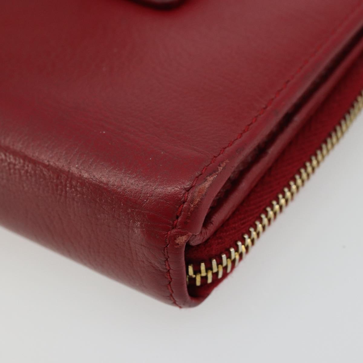 SAINT LAURENT Bifold Wallet Leather Red Gold Auth bs35087
