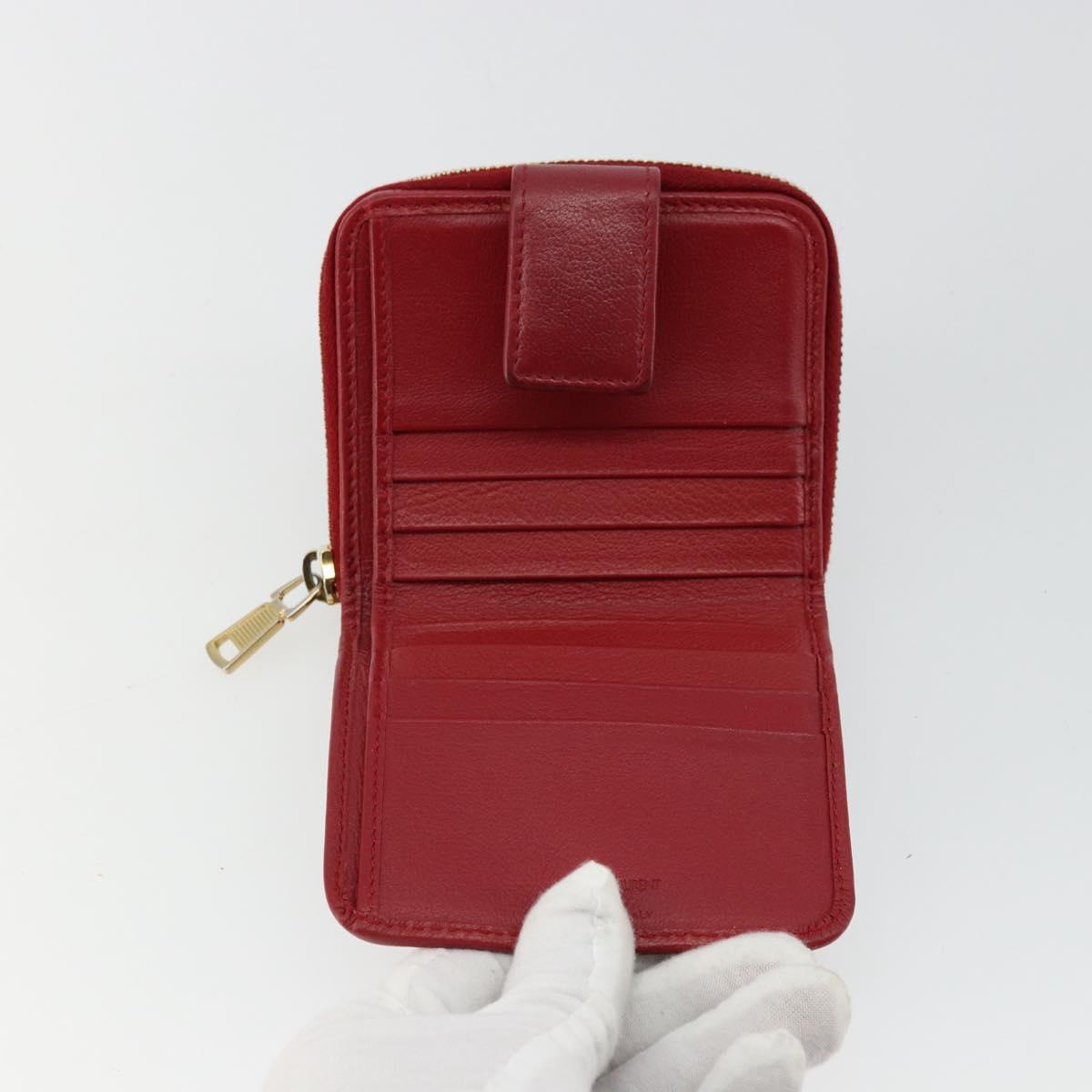 SAINT LAURENT Bifold Wallet Leather Red Gold Auth bs35087