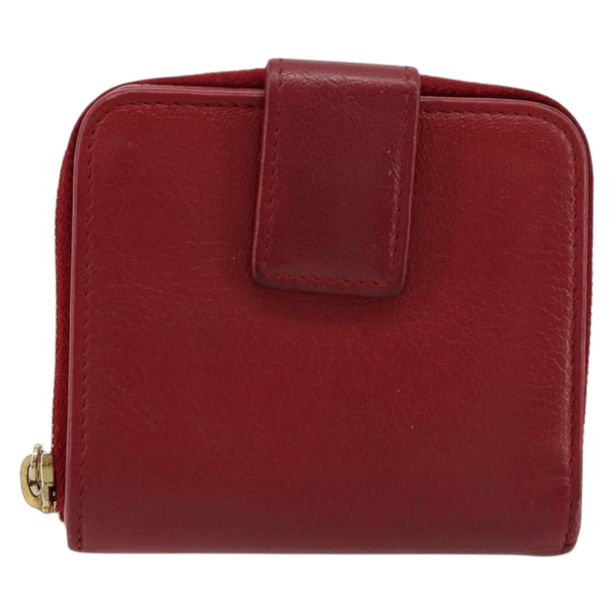 SAINT LAURENT Bifold Wallet Leather Red Gold Auth bs35087