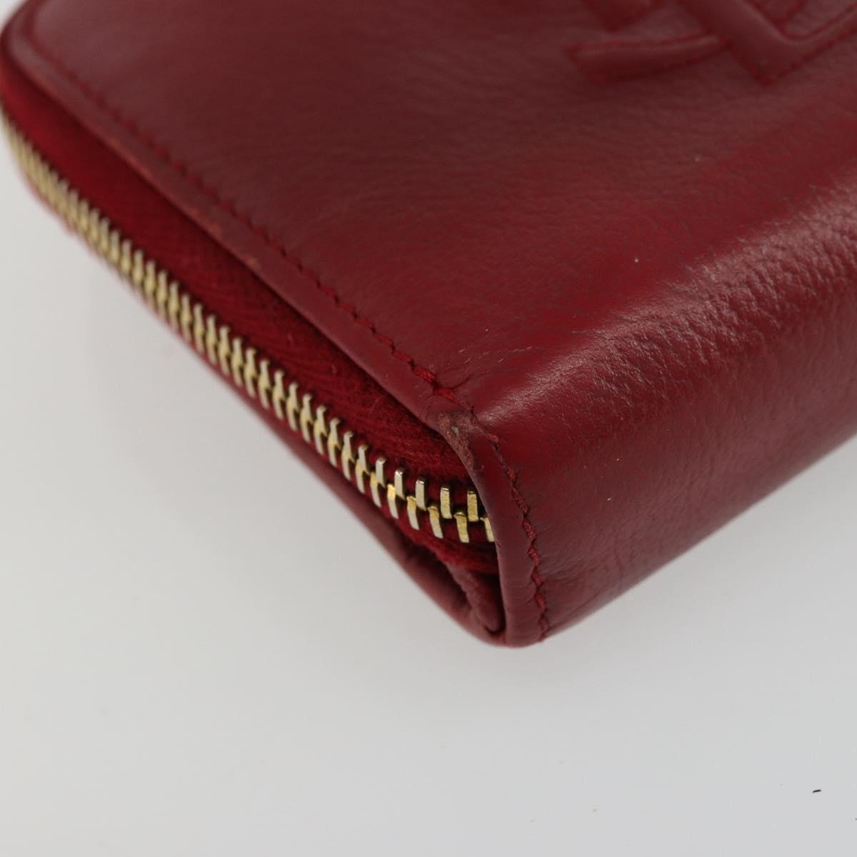SAINT LAURENT Bifold Wallet Leather Red Gold Auth bs35087
