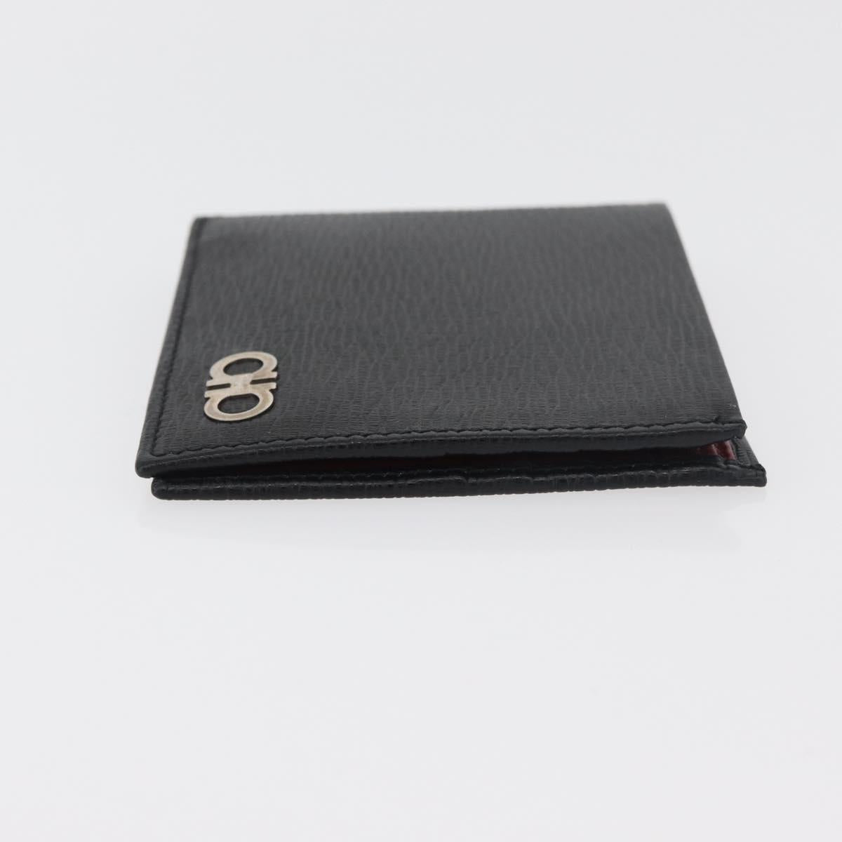 Salvatore Ferragamo Gancini Bifold Wallet Leather Black Silver Auth bs35088V