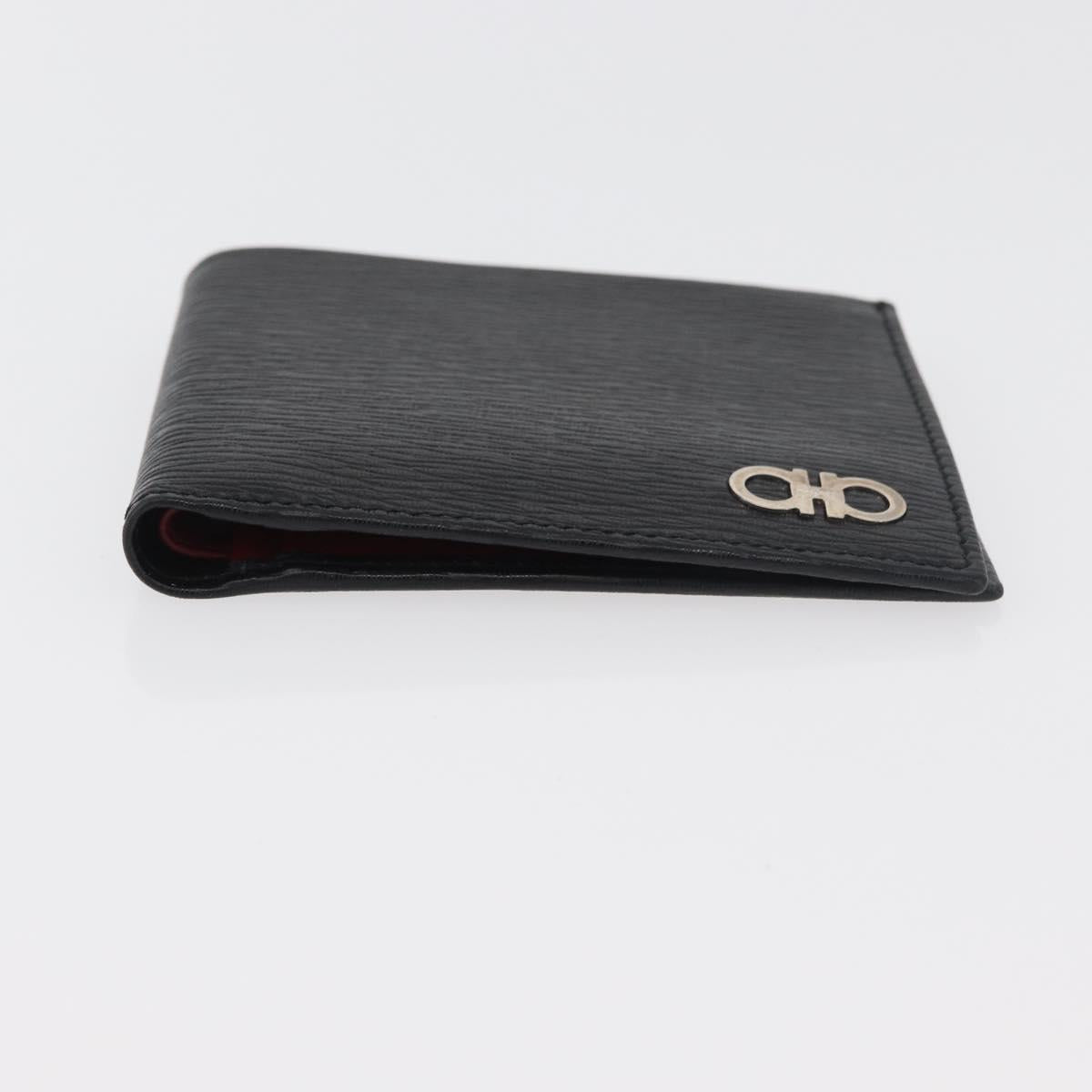 Salvatore Ferragamo Gancini Bifold Wallet Leather Black Silver Auth bs35088V