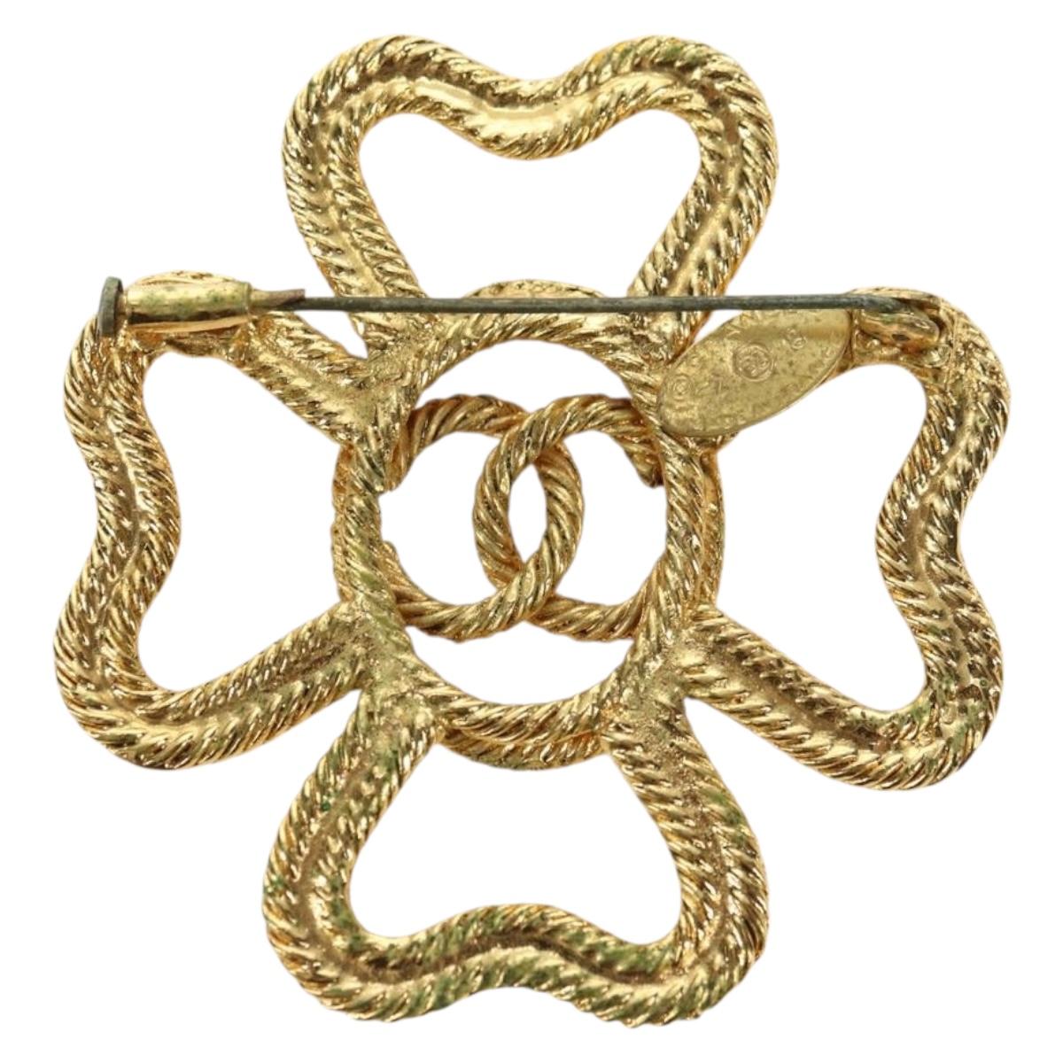 CHANEL Brooch metal Gold Tone CC Auth bs35091M