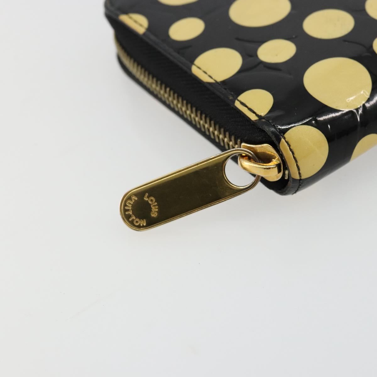 LOUIS VUITTON Vernis Yayoi Kusama Zippy Wallet White Black M91573 Auth bs35097A