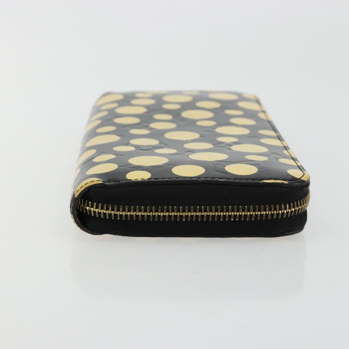 LOUIS VUITTON Vernis Yayoi Kusama Zippy Wallet White Black M91573 Auth bs35097A