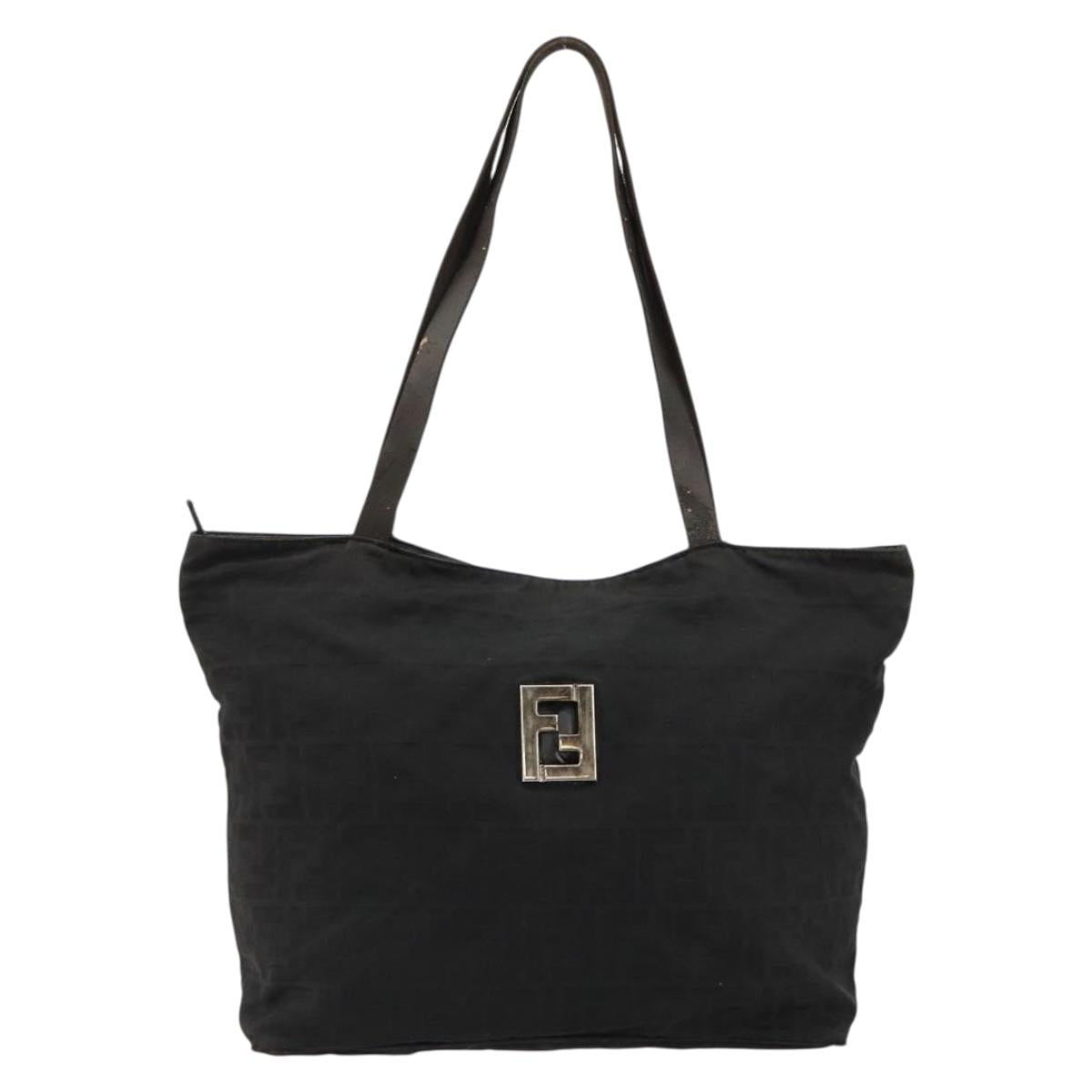 FENDI Zucca Canvas Tote Bag Black Silver Auth bs35105
