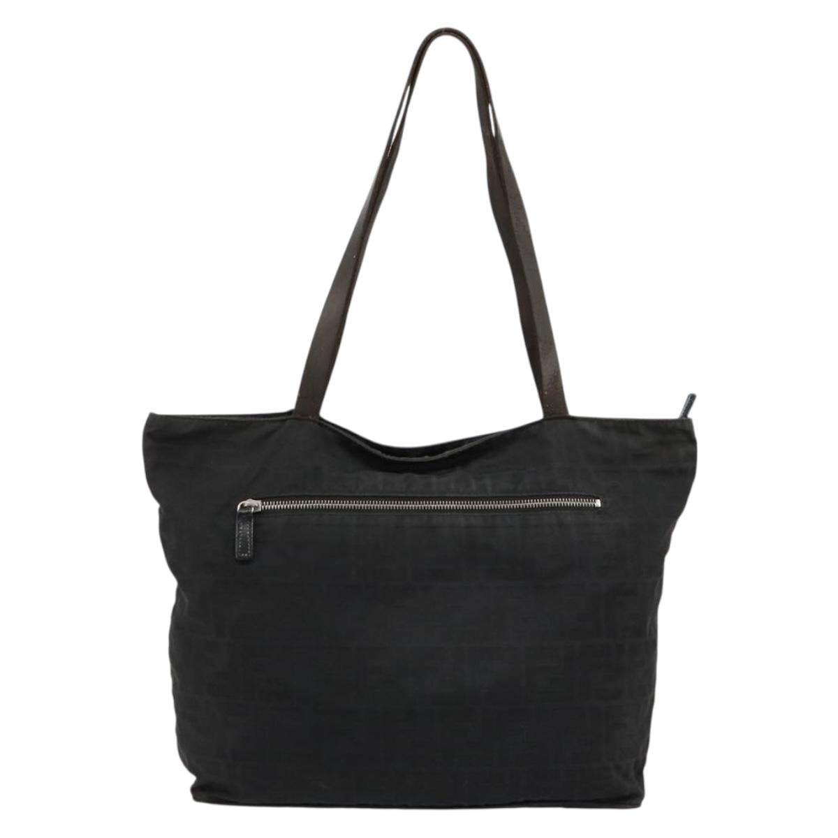 FENDI Zucca Canvas Tote Bag Black Silver Auth bs35105