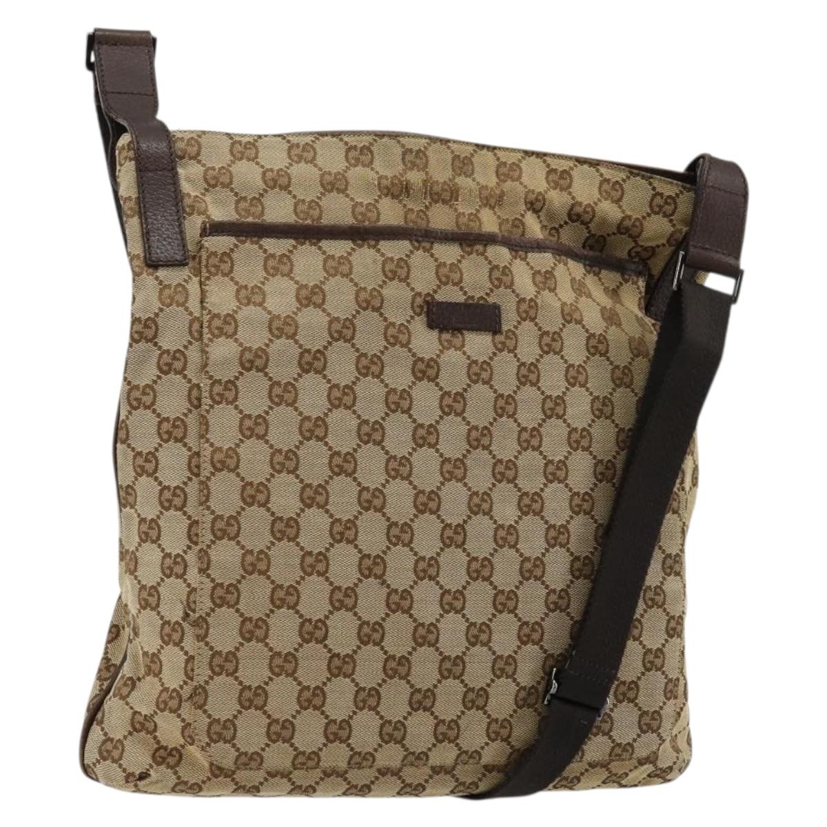 GUCCI GG Canvas Shoulder Bag Beige Silver 122791 Auth bs35106