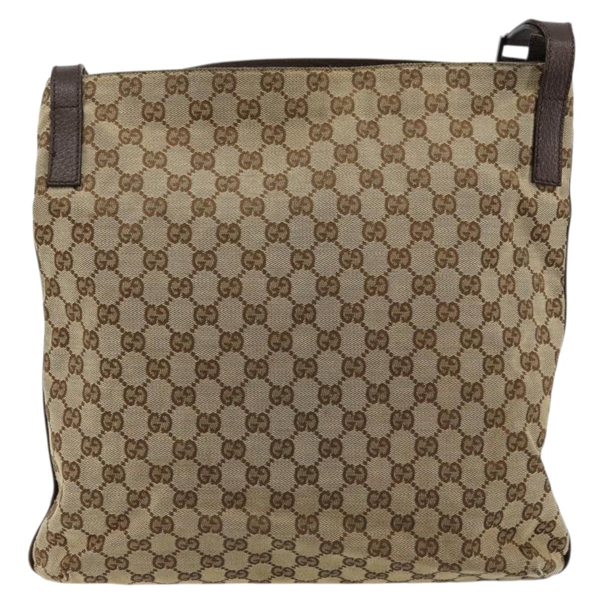 GUCCI GG Canvas Shoulder Bag Beige Silver 122791 Auth bs35106