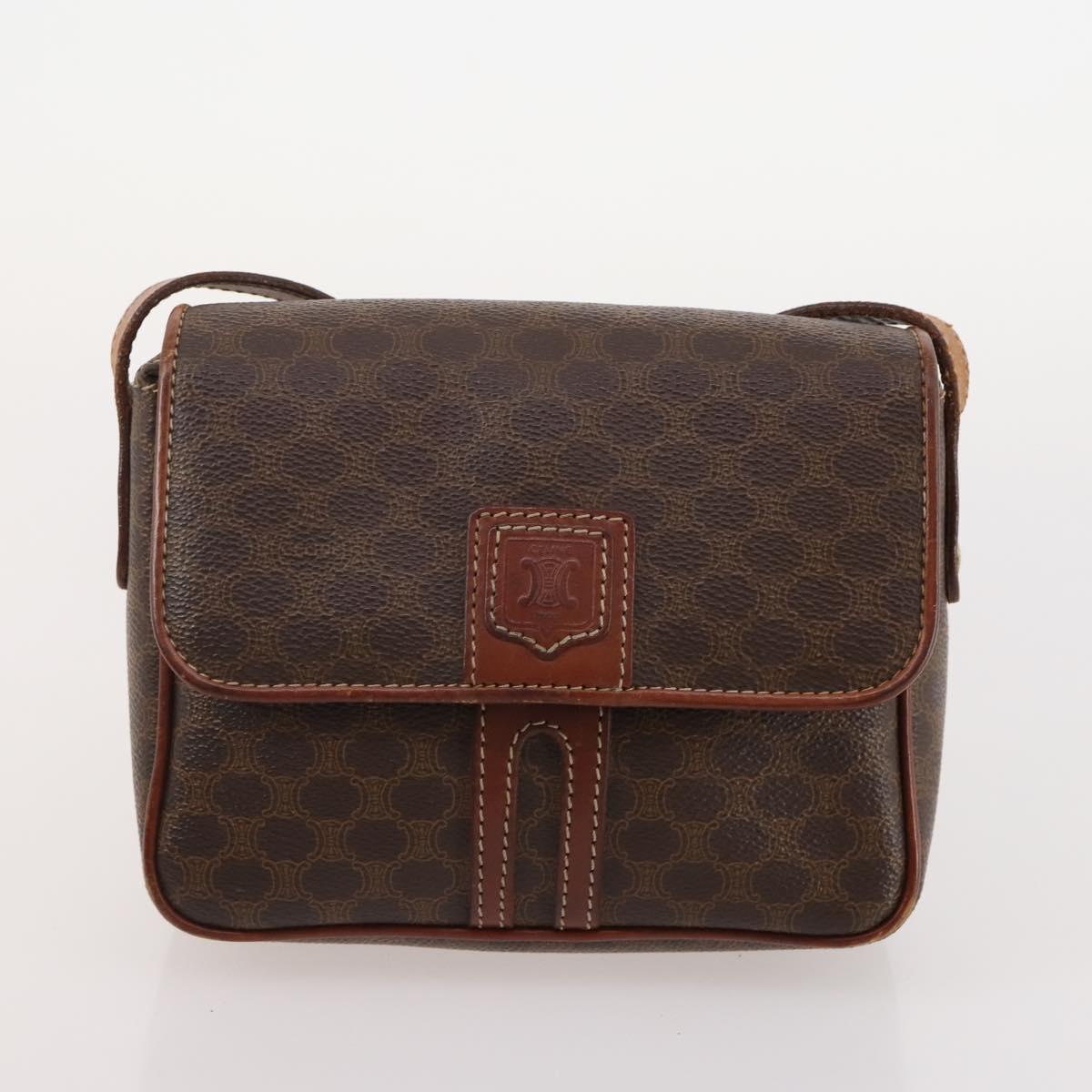 CELINE Macadam Canvas C Sulky Shoulder Bag PVC Leather 3 Set Brown Auth bs35107