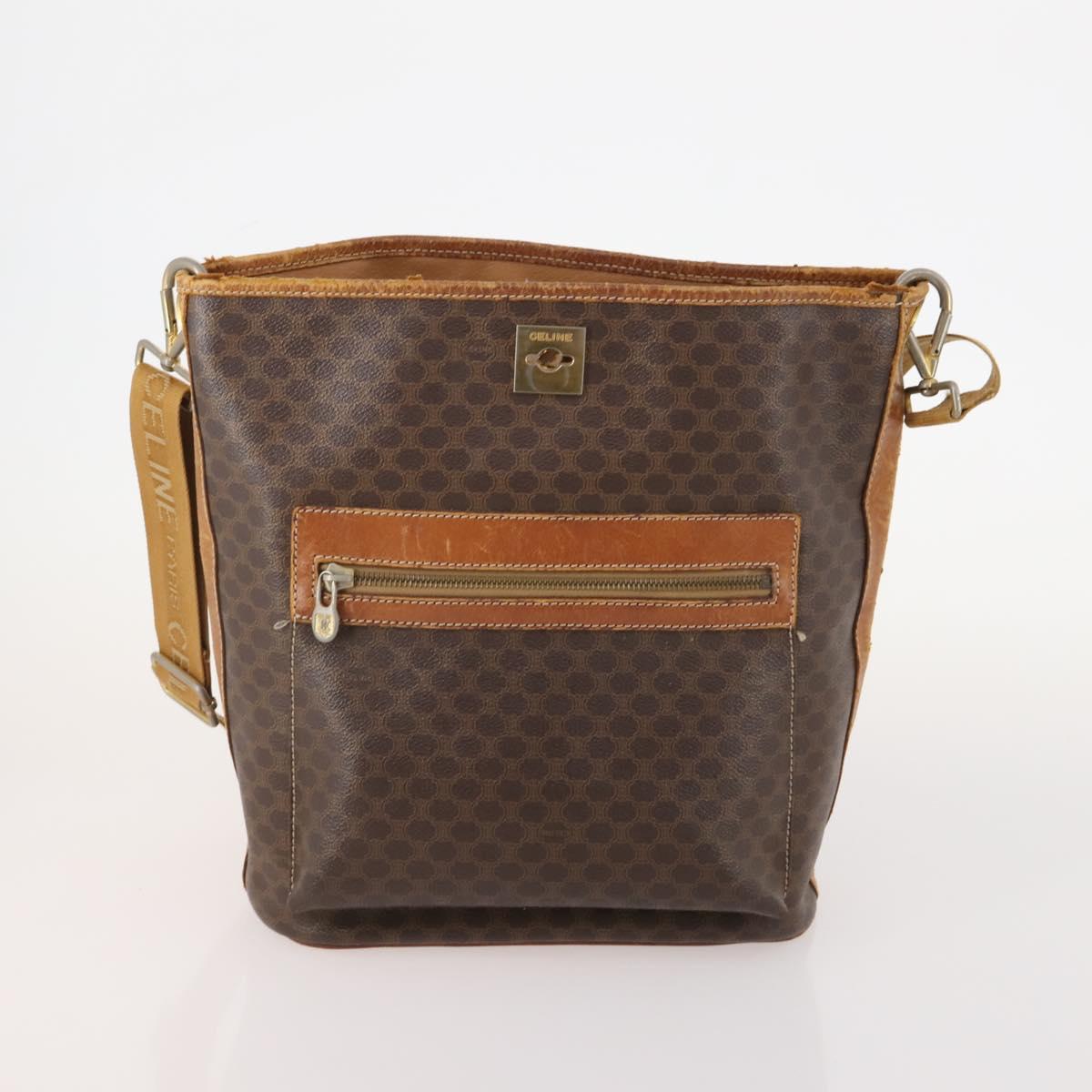 CELINE Macadam Canvas C Sulky Shoulder Bag PVC Leather 3 Set Brown Auth bs35107