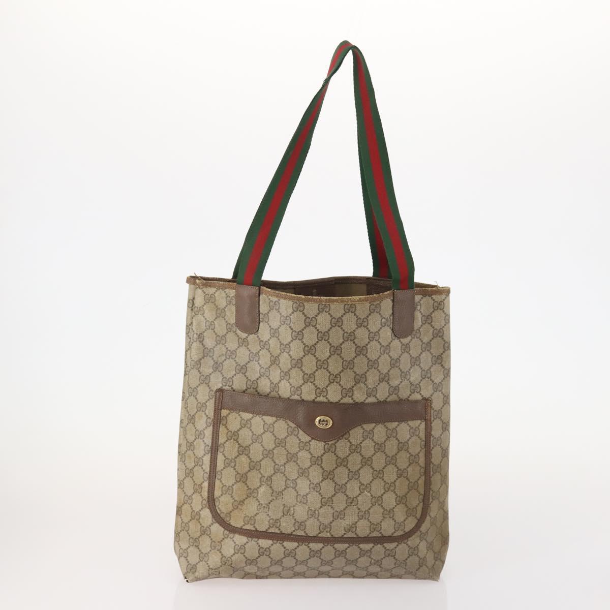 GUCCI GG Supreme GG Canvas Web Sherry Line Tote Bag PVC 2 Set Beige Auth bs35109