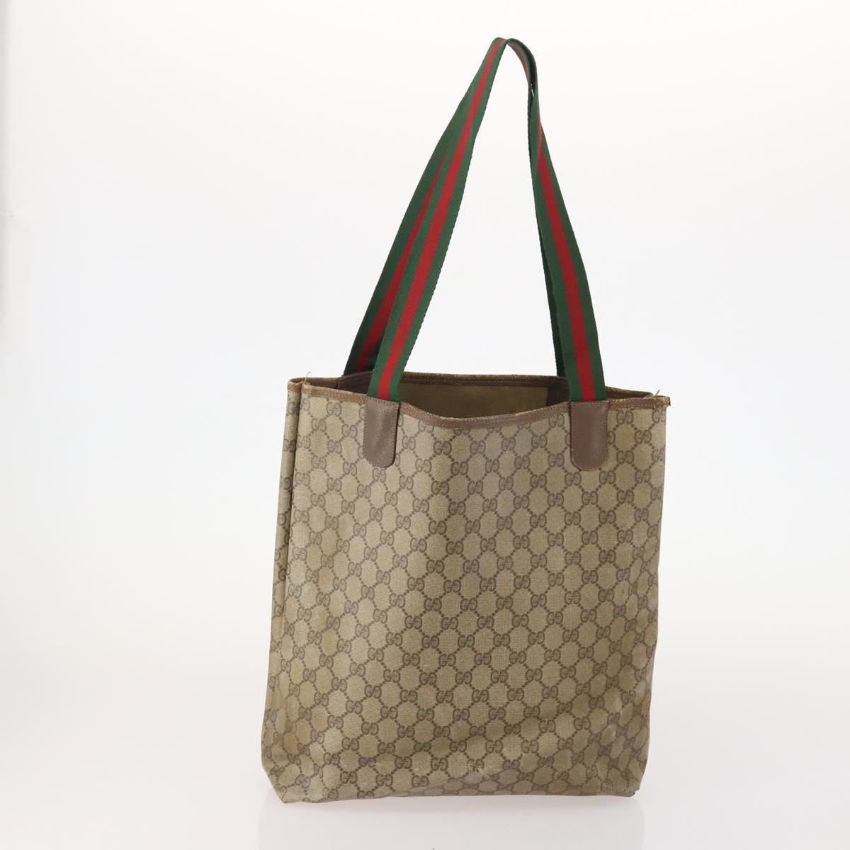 GUCCI GG Supreme GG Canvas Web Sherry Line Tote Bag PVC 2 Set Beige Auth bs35109