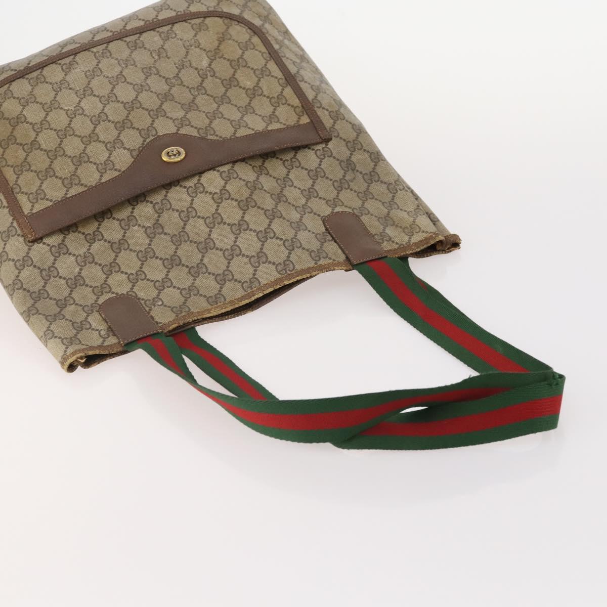 GUCCI GG Supreme GG Canvas Web Sherry Line Tote Bag PVC 2 Set Beige Auth bs35109