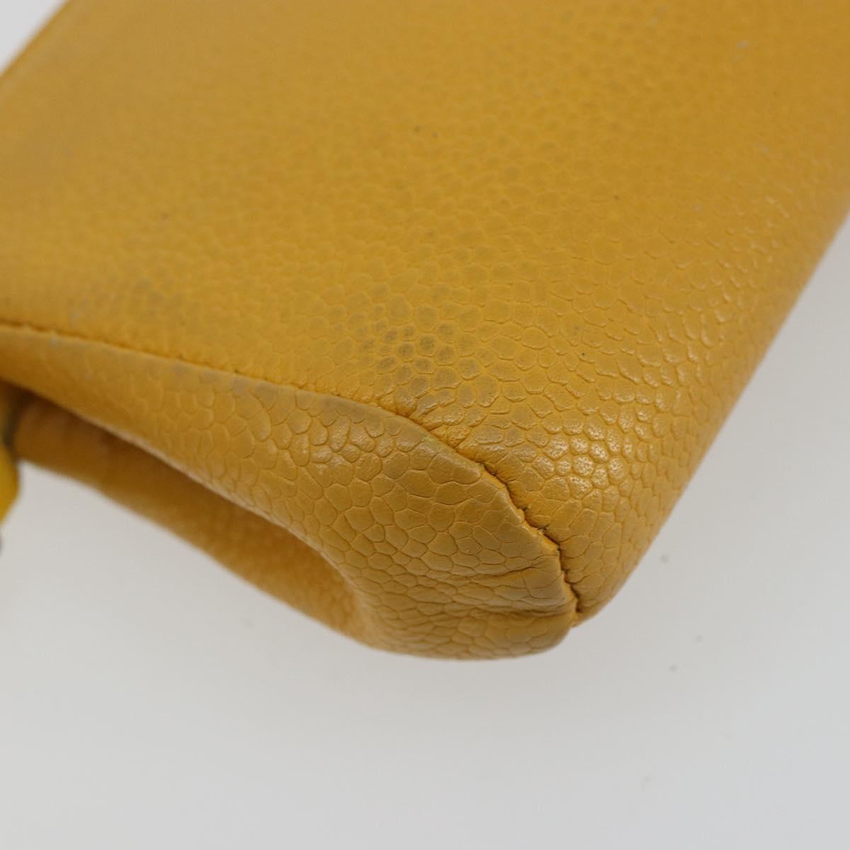 CHANEL Pouch Caviar Skin Yellow Gold CC Auth bs35112