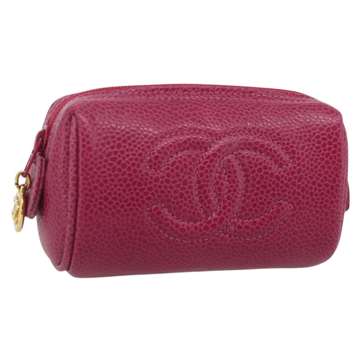 CHANEL Pouch Caviar Skin Pink Gold CC Auth bs35113