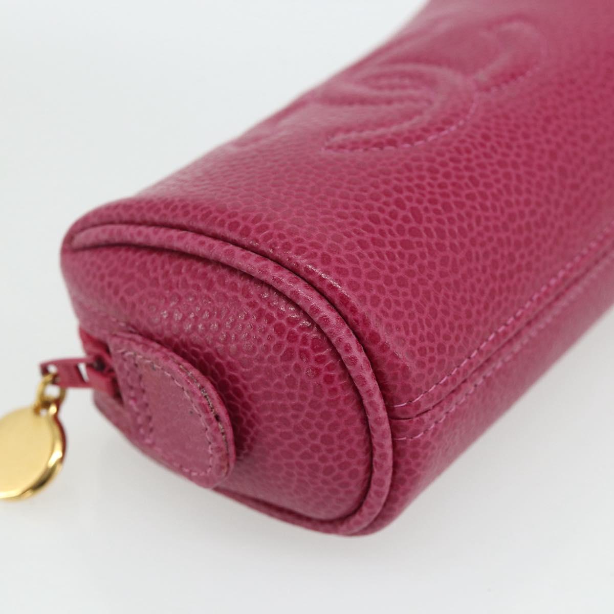 CHANEL Pouch Caviar Skin Pink Gold CC Auth bs35113