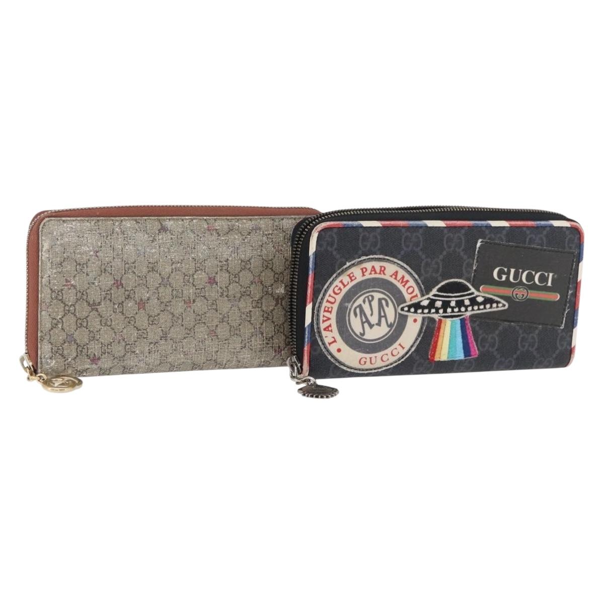 GUCCI GG Supreme Long Wallet PVC 2 Set Beige Navy Auth bs35114
