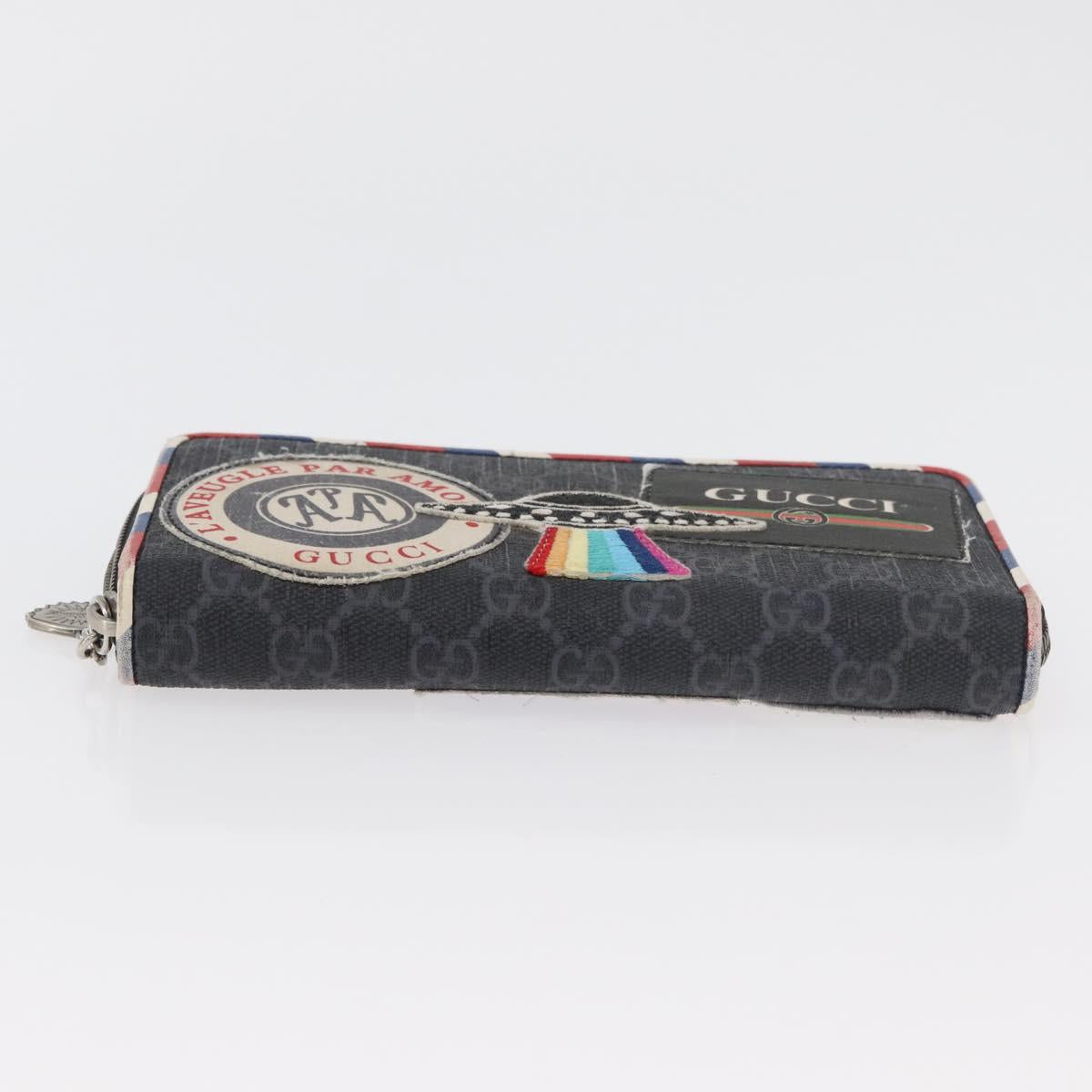GUCCI GG Supreme Long Wallet PVC 2 Set Beige Navy Auth bs35114