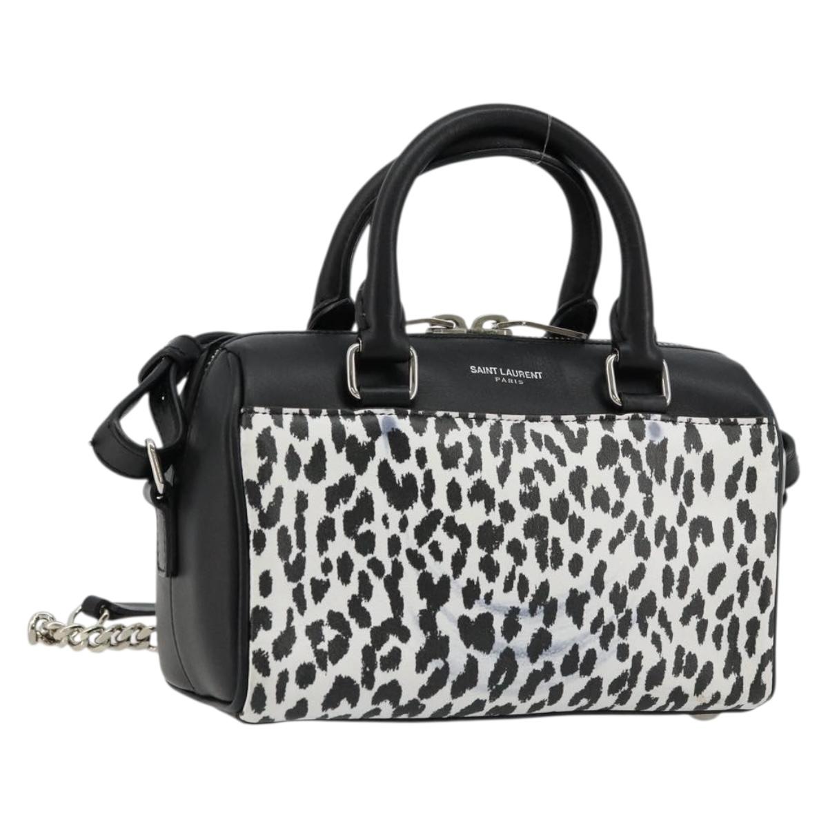 SAINT LAURENT Duffle Toy Hand Bag Leather 2way Black Silver Auth bs35119
