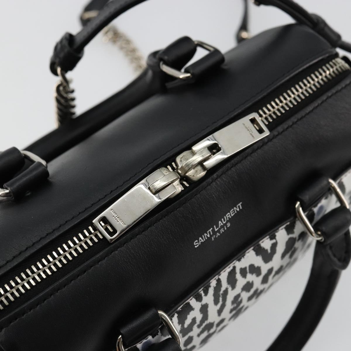 SAINT LAURENT Duffle Toy Hand Bag Leather 2way Black Silver Auth bs35119